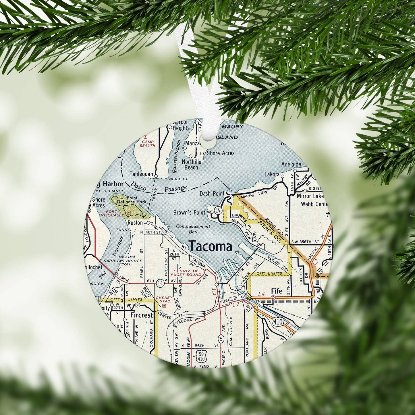 Tacoma Washington Vintage Map Christmas Ornament