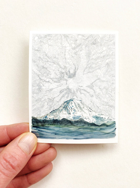 MOUNT RAINIER Topographical Map + Mountain - VINYL Sticker