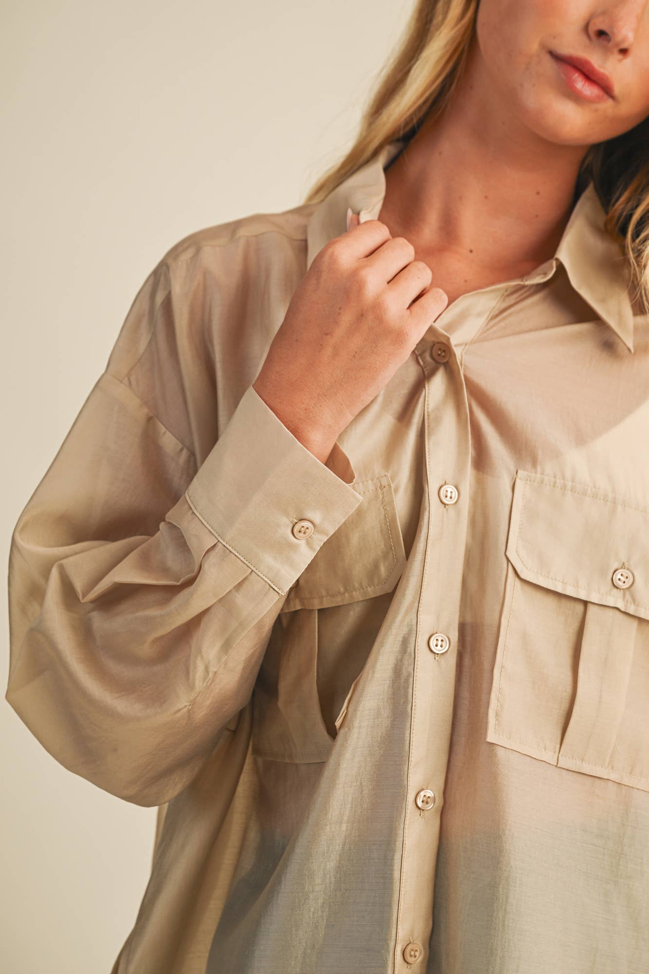Sheer Utility Pocket Button-Down Shirt