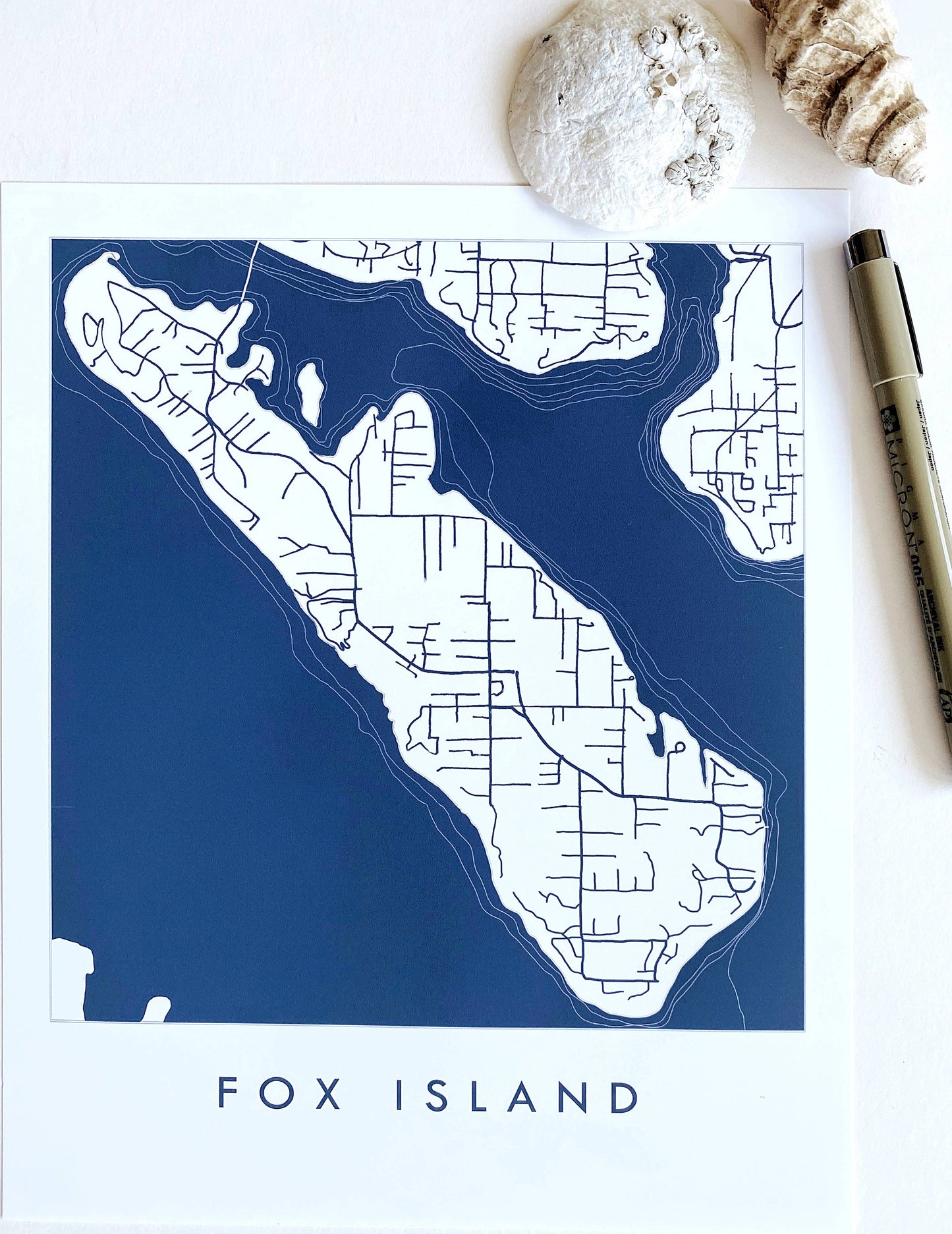 Fox Island Washington "Blueprint" Map ART PRINT