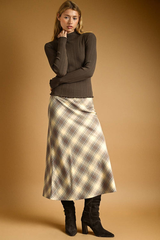 Plaid Bias Cut Midi Skirt