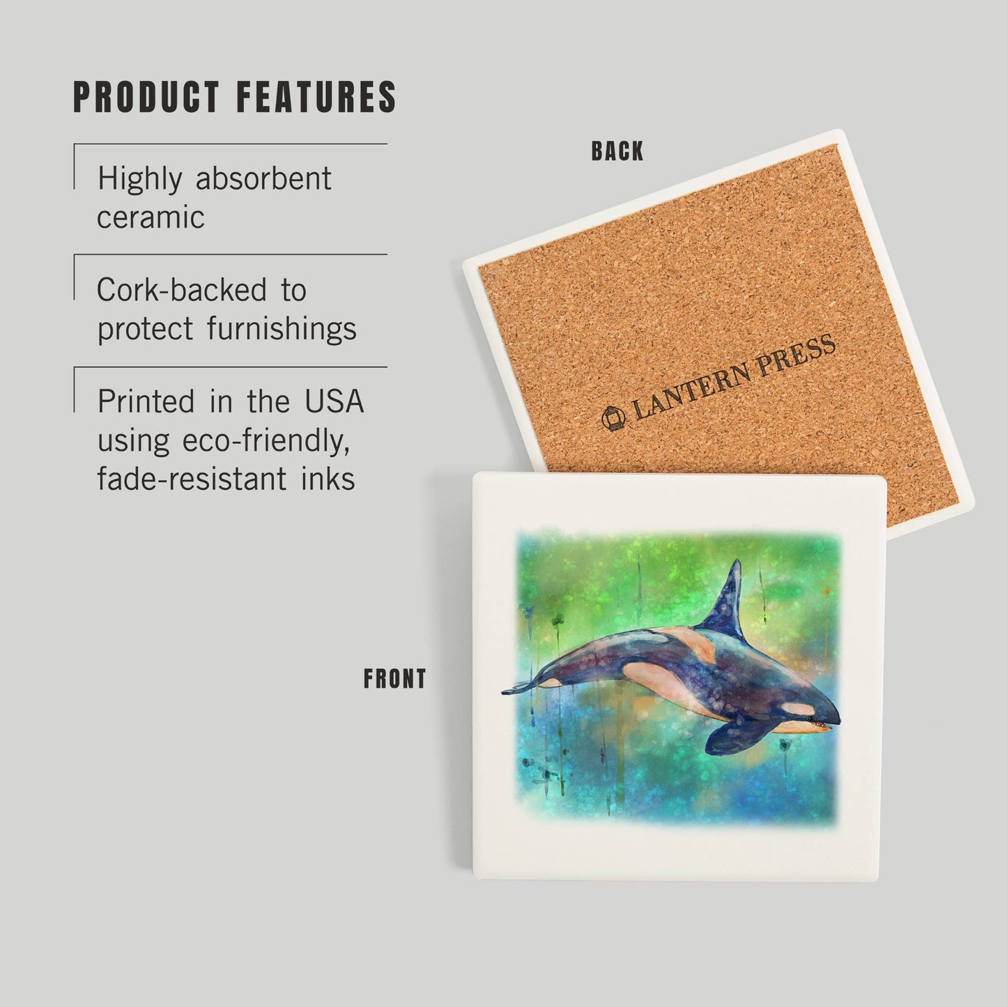 Orca, Watercolor 94237 Ceramic Coaster