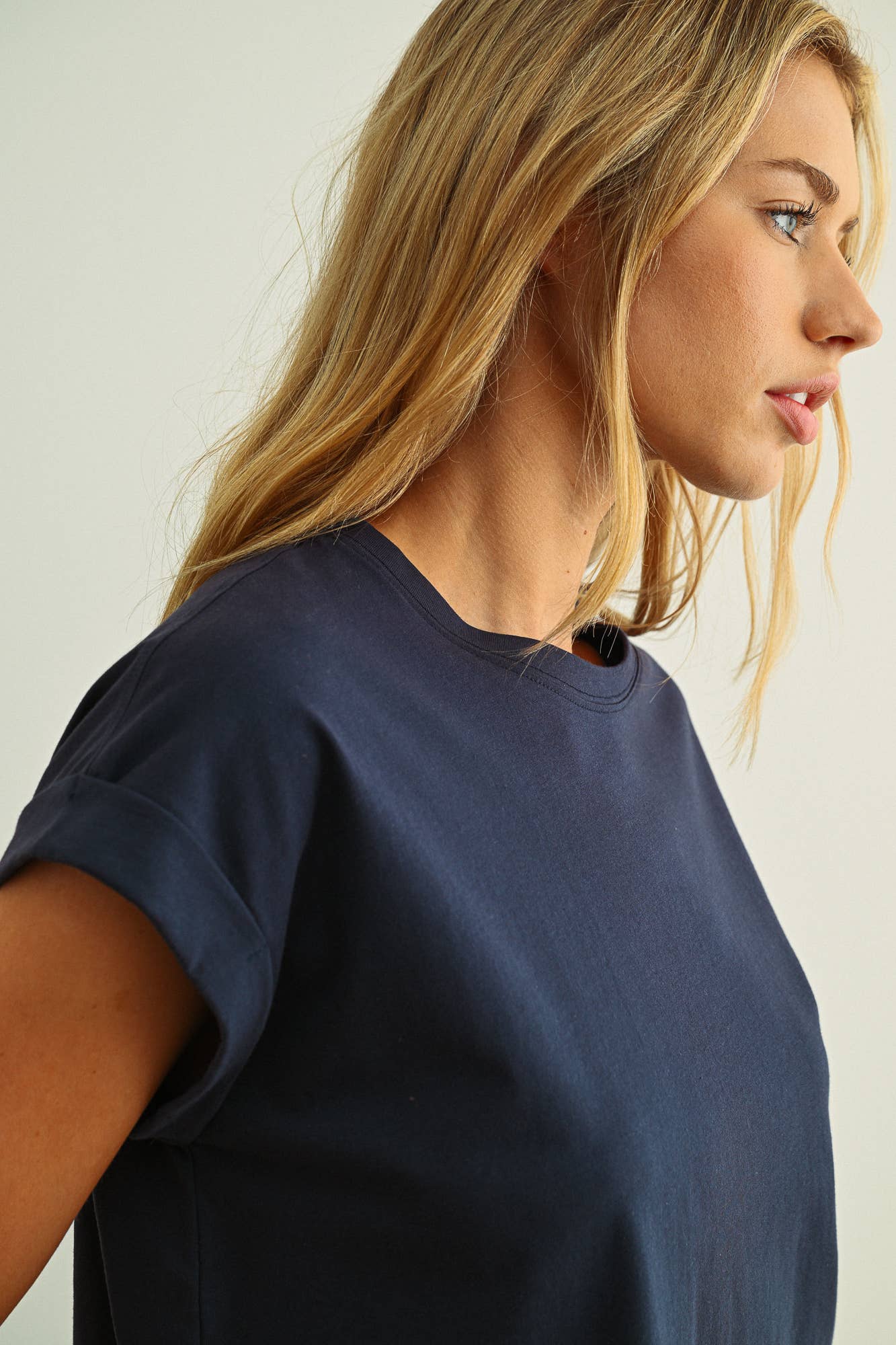 Round Neck Cuffed Sleeve Top