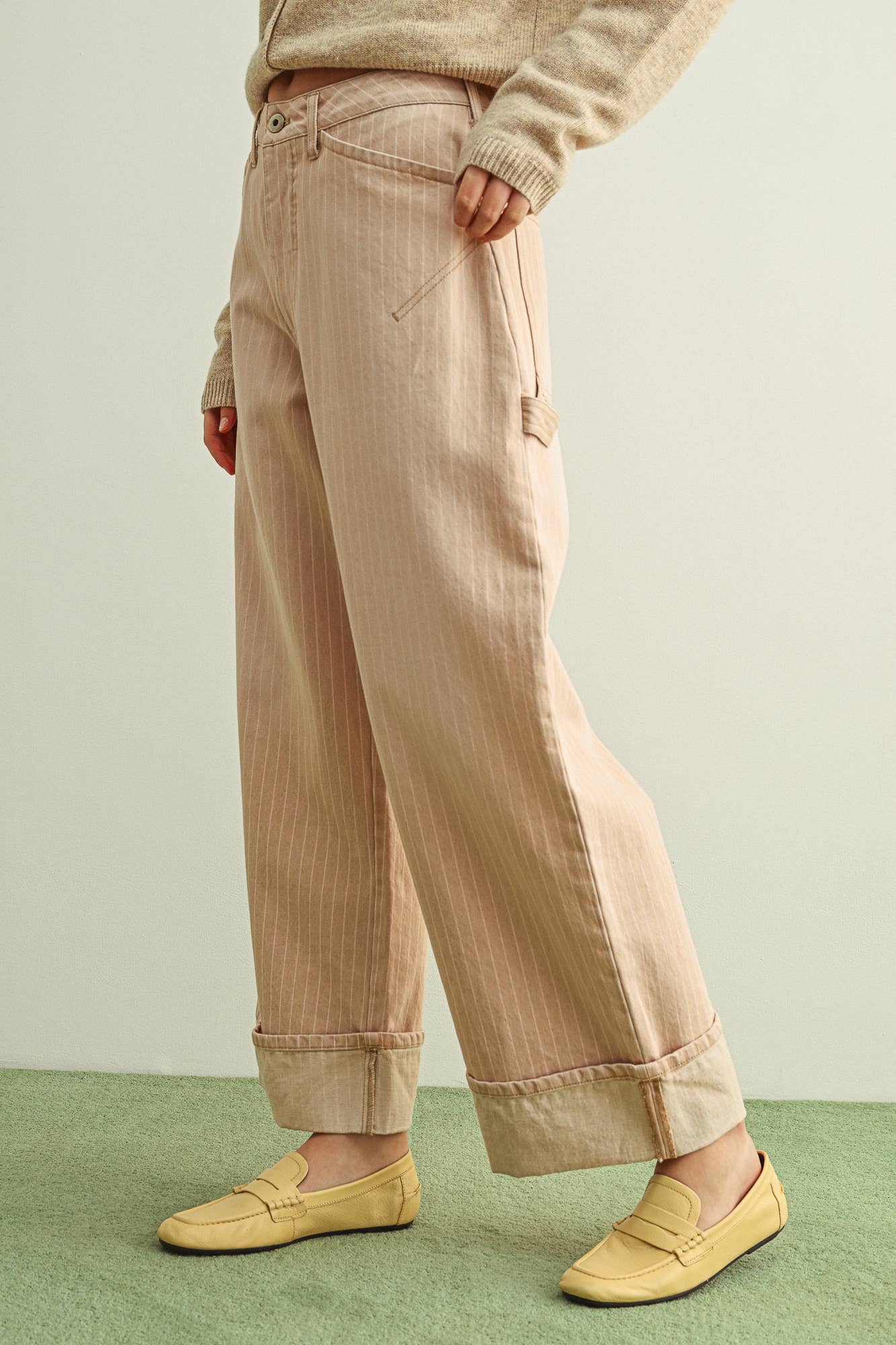 Striped Cuffed Hem Pants