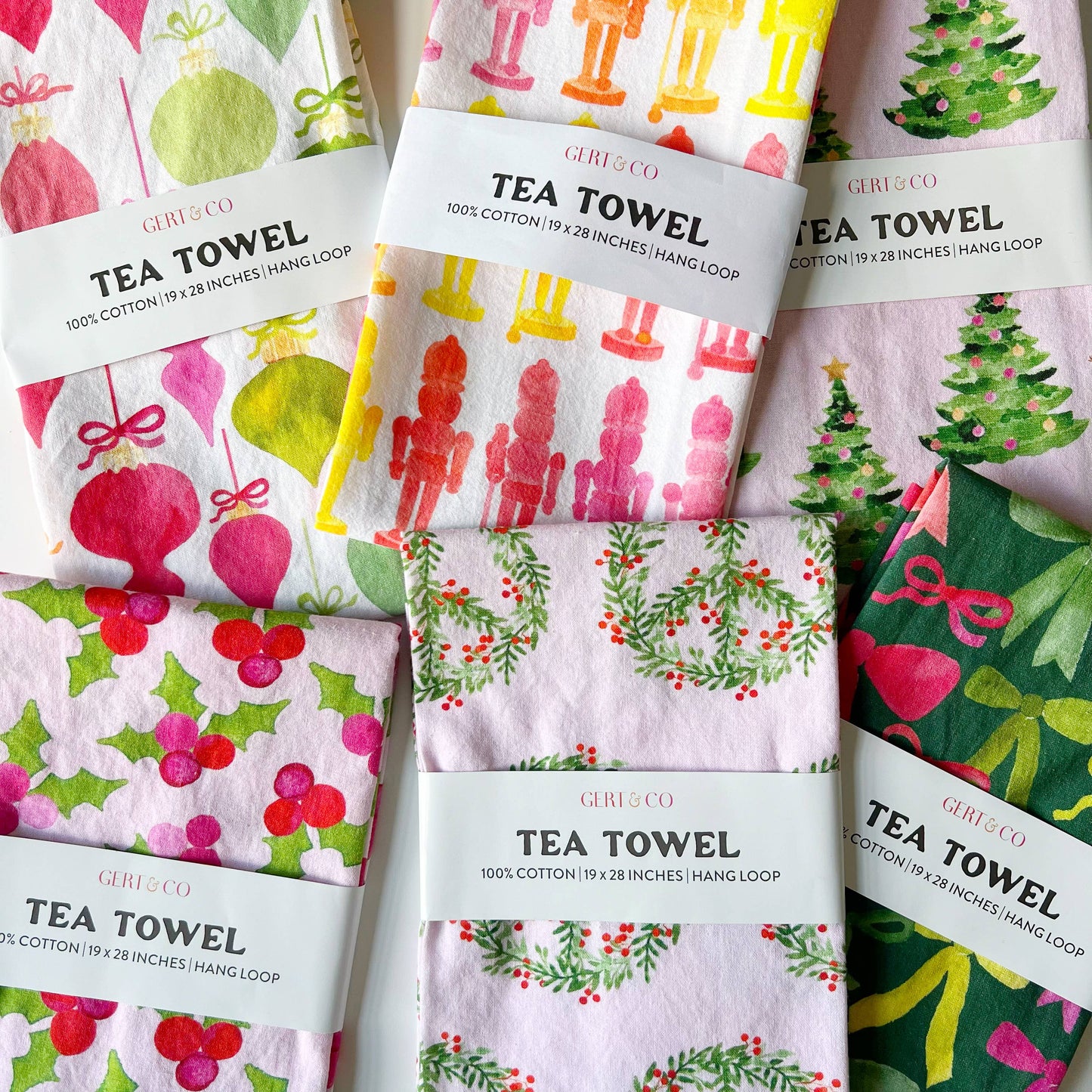 Retro Christmas Ornaments Tea Towel | Christmas Tea Towel
