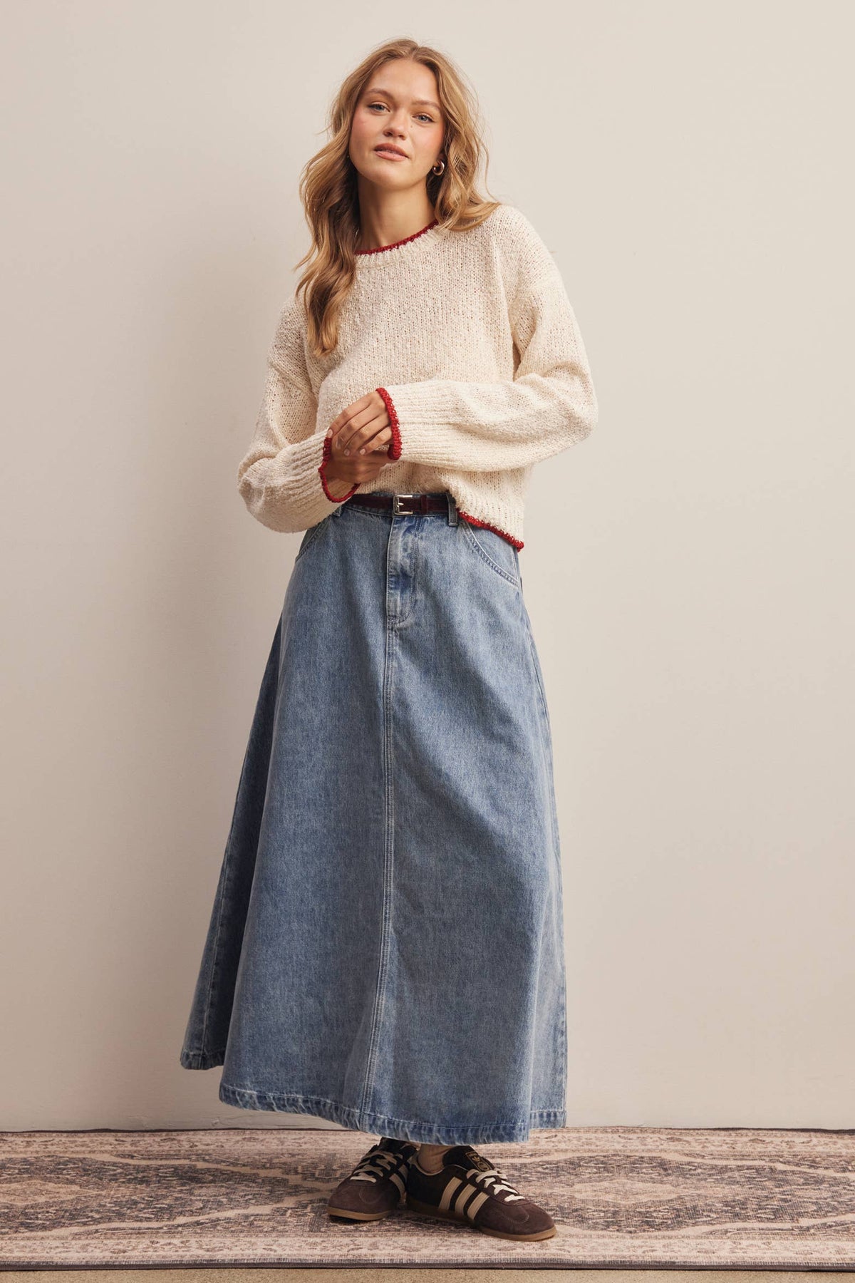 Contrast Trim Bouclé Sweater
