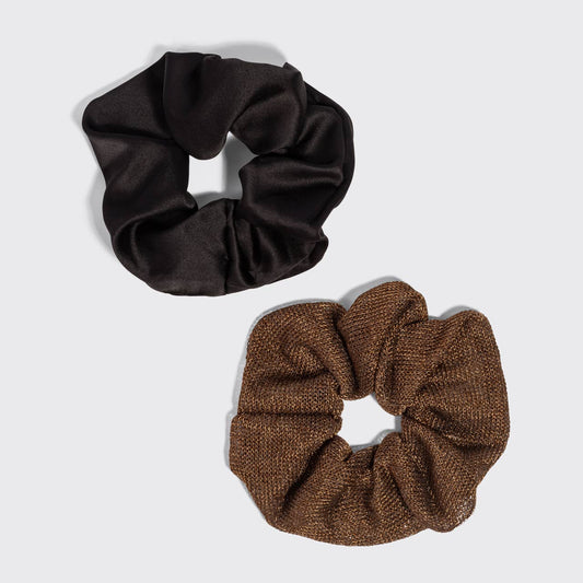 Metallic Mesh & Satin Scrunchies – 2 Piece Set