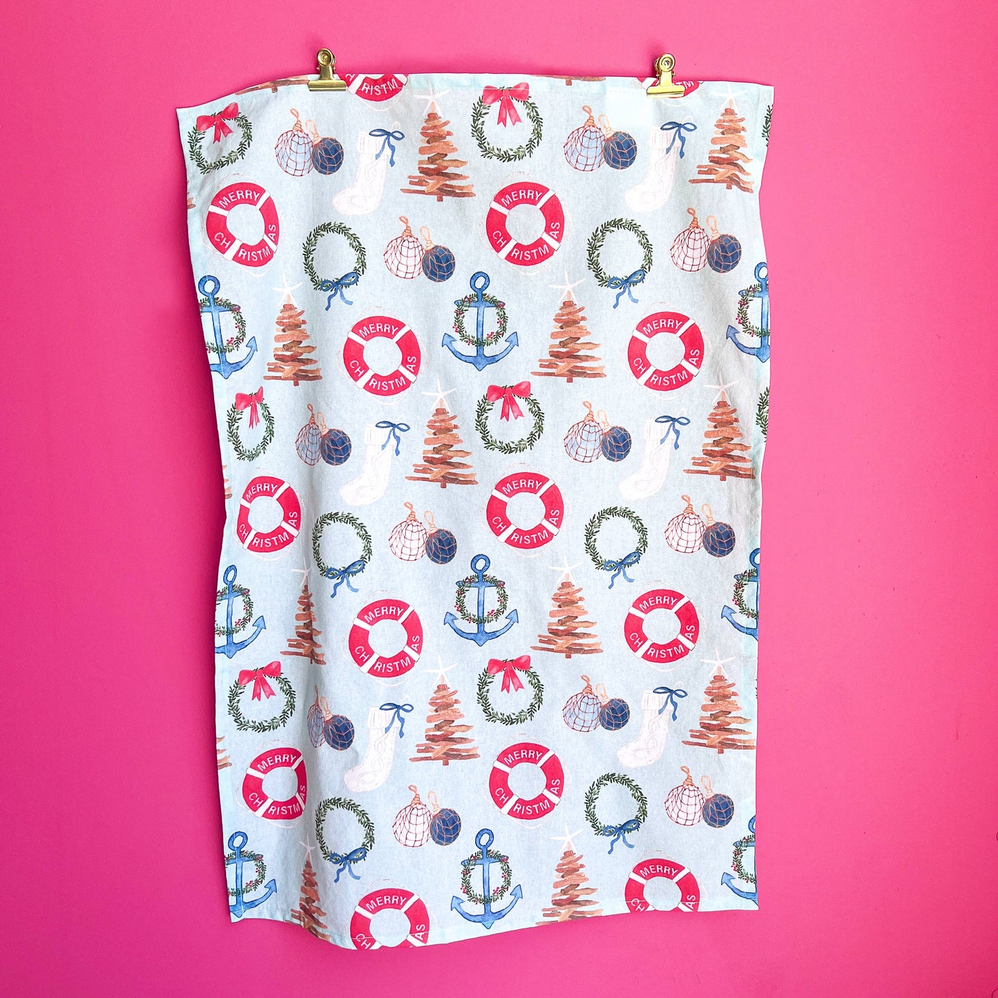 Coastal Christmas Tea Towel | Coastal Holiday Dish Towel