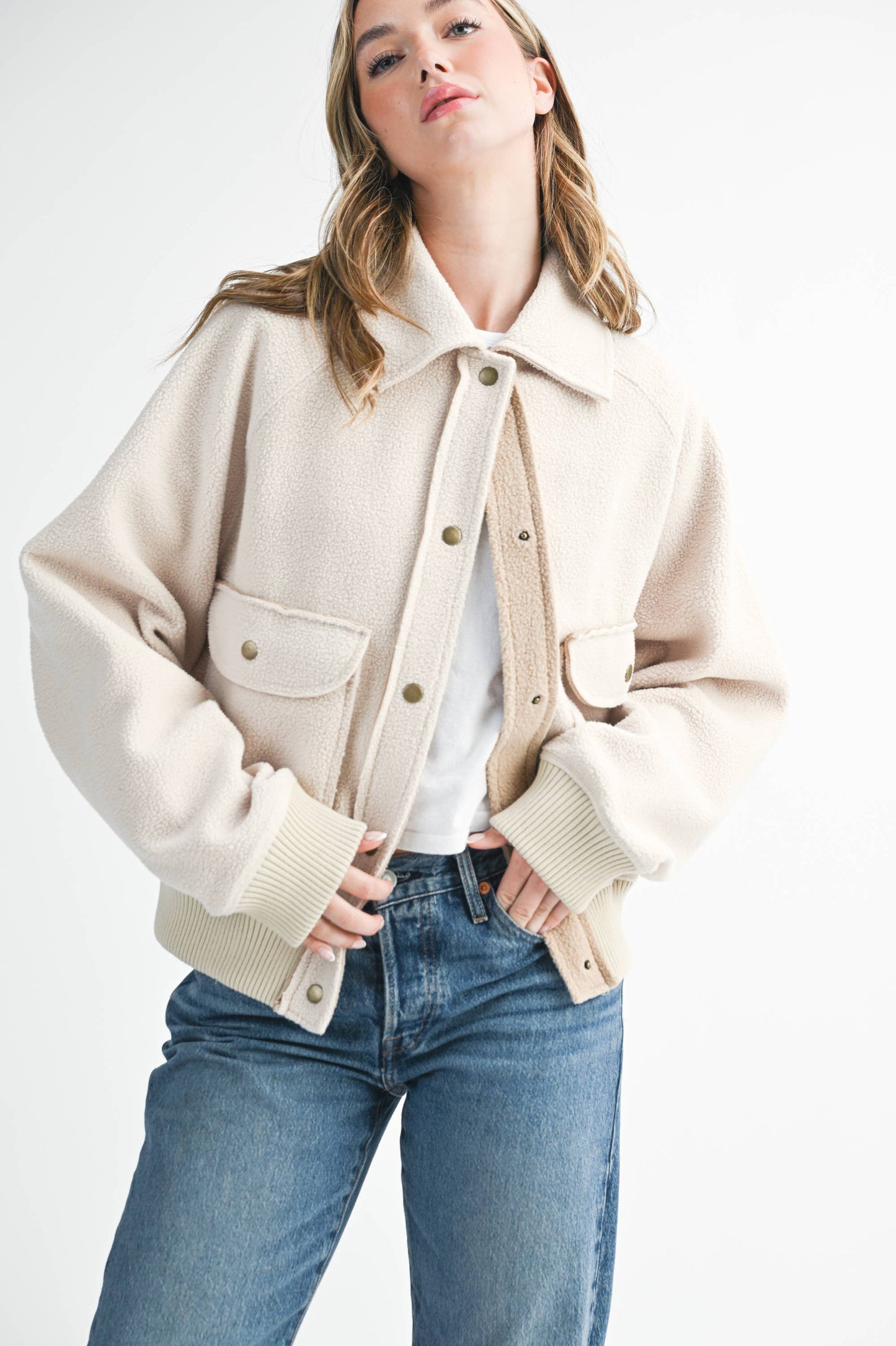 Cropped Button-Up Jacket with Patch Pockets
