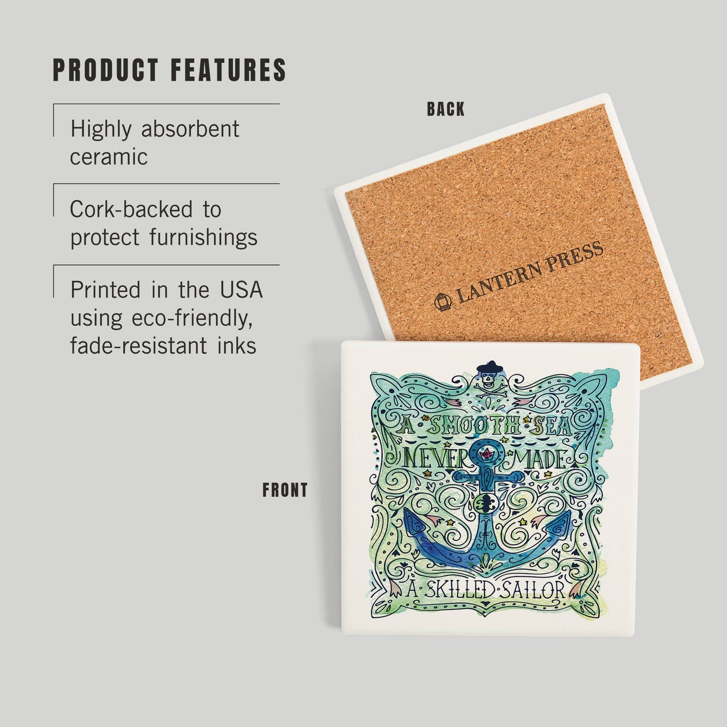 Watercolor Anchor, A Smooth Sea Nautical CERAMIC COASTER
