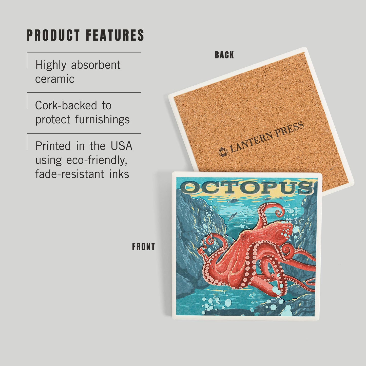 Vintage Print Press, Octopus CERAMIC COASTER