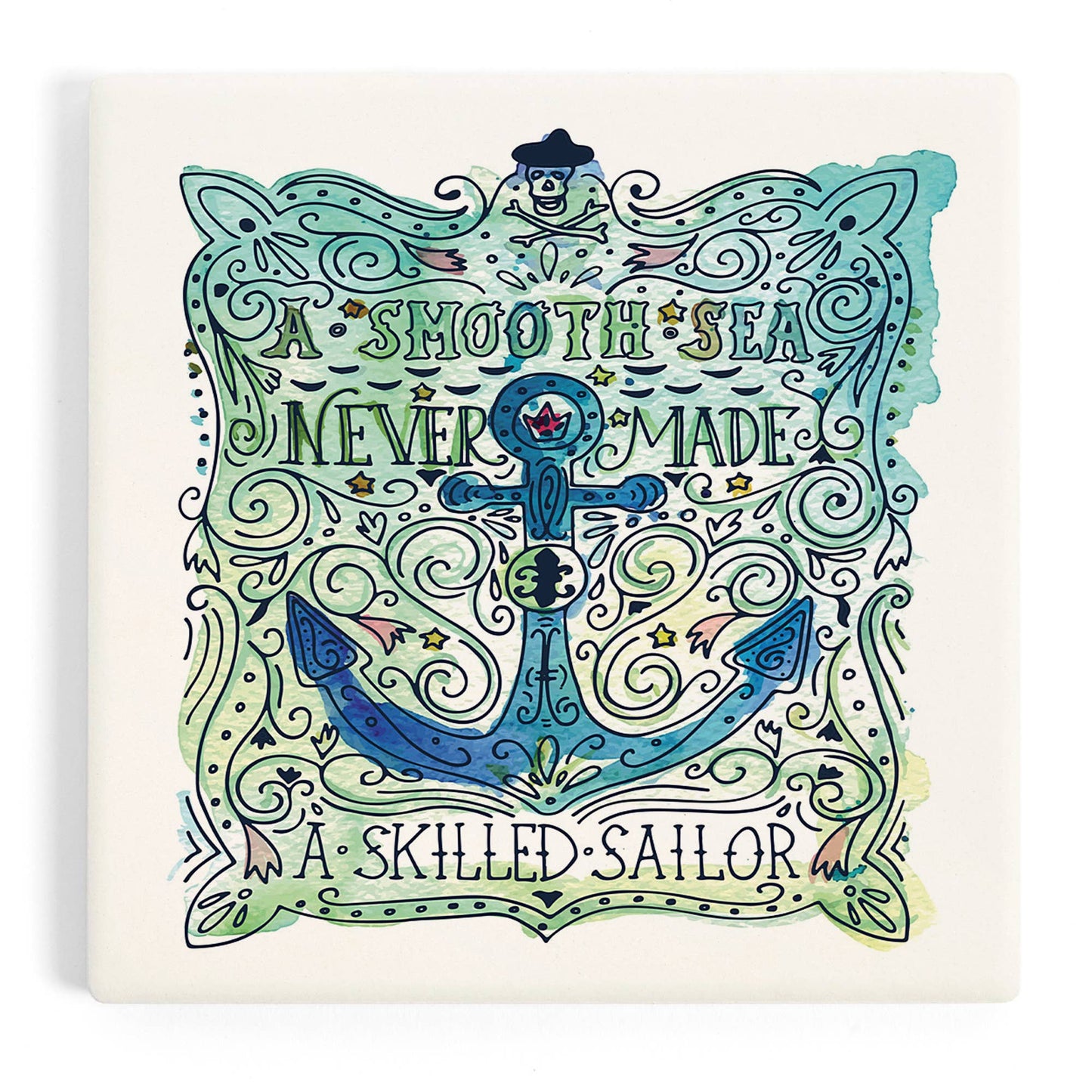 Watercolor Anchor, A Smooth Sea Nautical CERAMIC COASTER