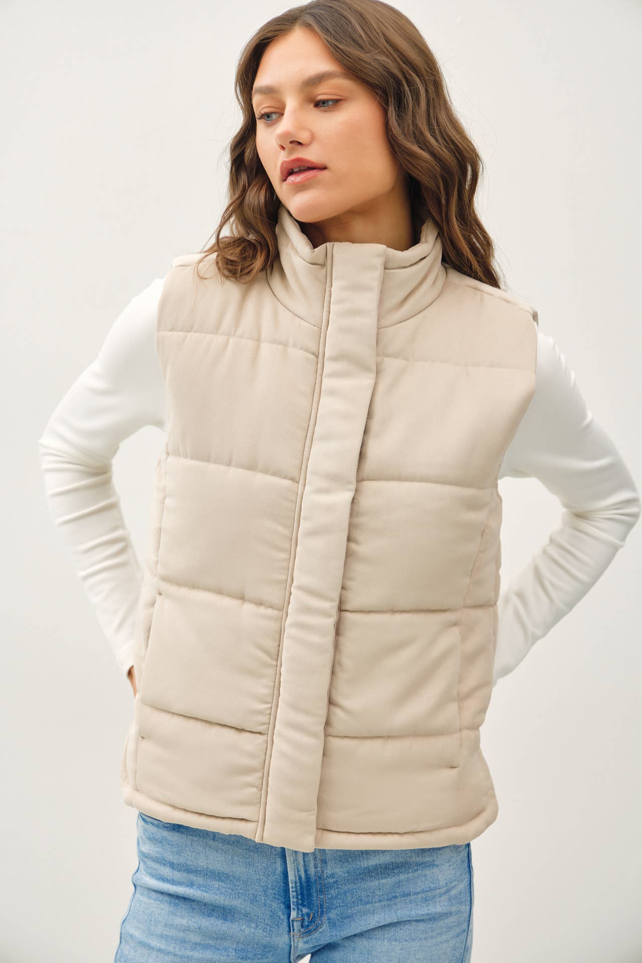 Color-Suede Puffer Vest