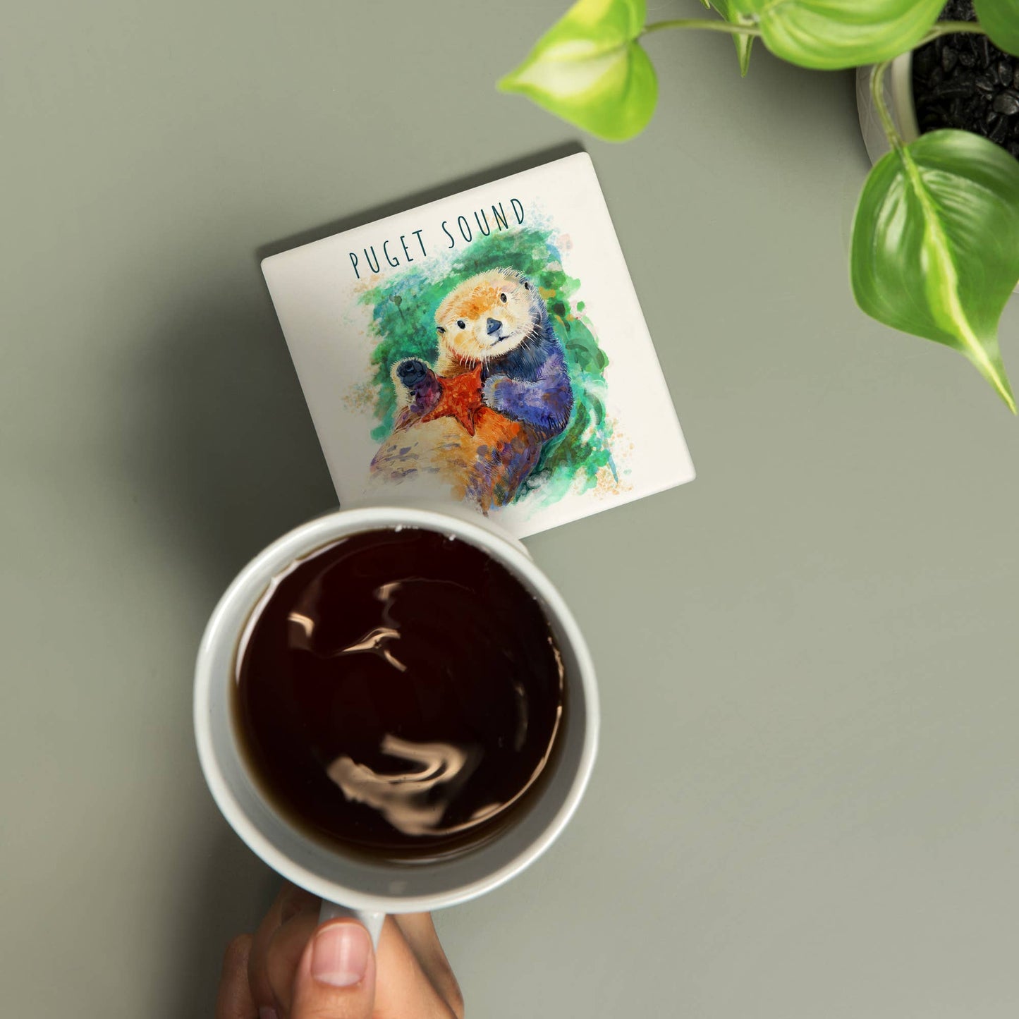Puget Sound, Sea Otter, Watercolor CERAMIC COASTER