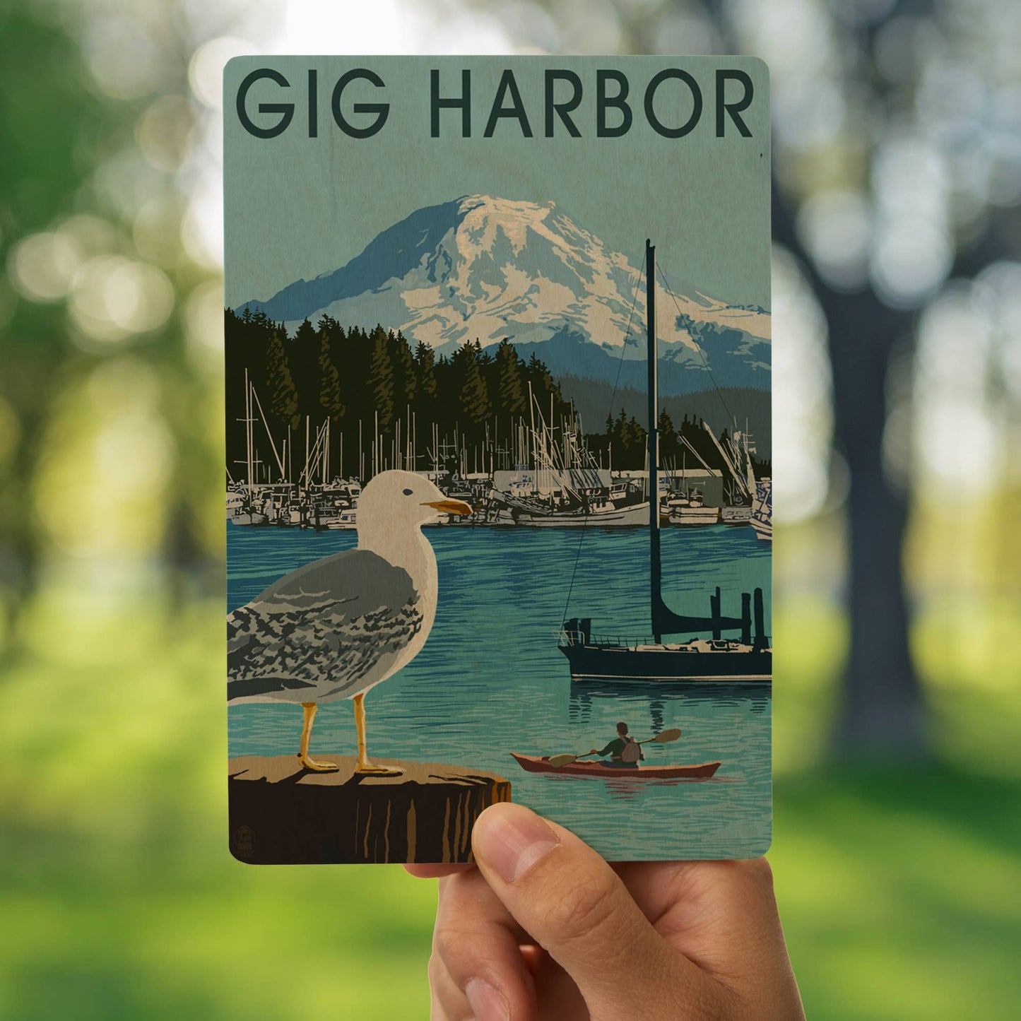 WOOD POSTCARD Gig Harbor, Washington, Day Scene