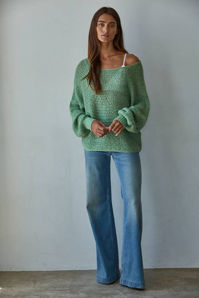 Sweater Knit Crochet Round Neck Long Sleeve Top