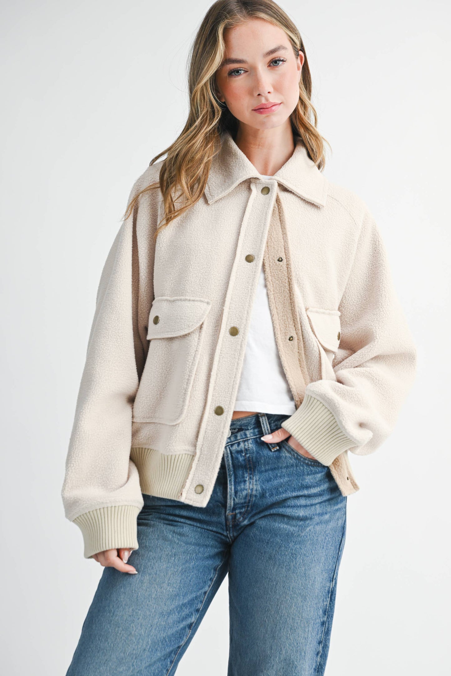 Cropped Button-Up Jacket with Patch Pockets