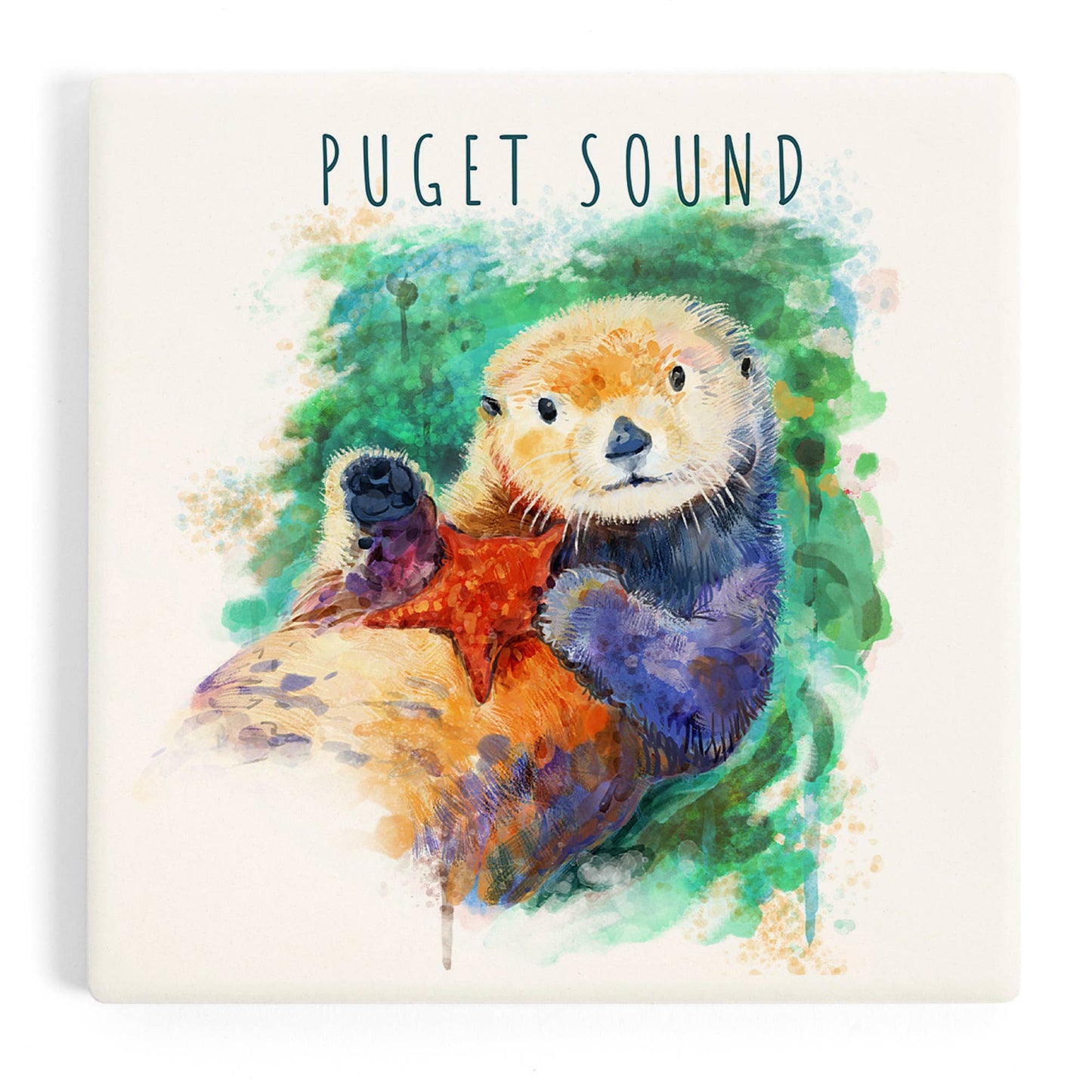 Puget Sound, Sea Otter, Watercolor CERAMIC COASTER