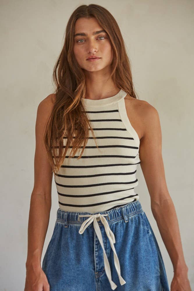 Knit Sweater Ribbed Striped Tank Top