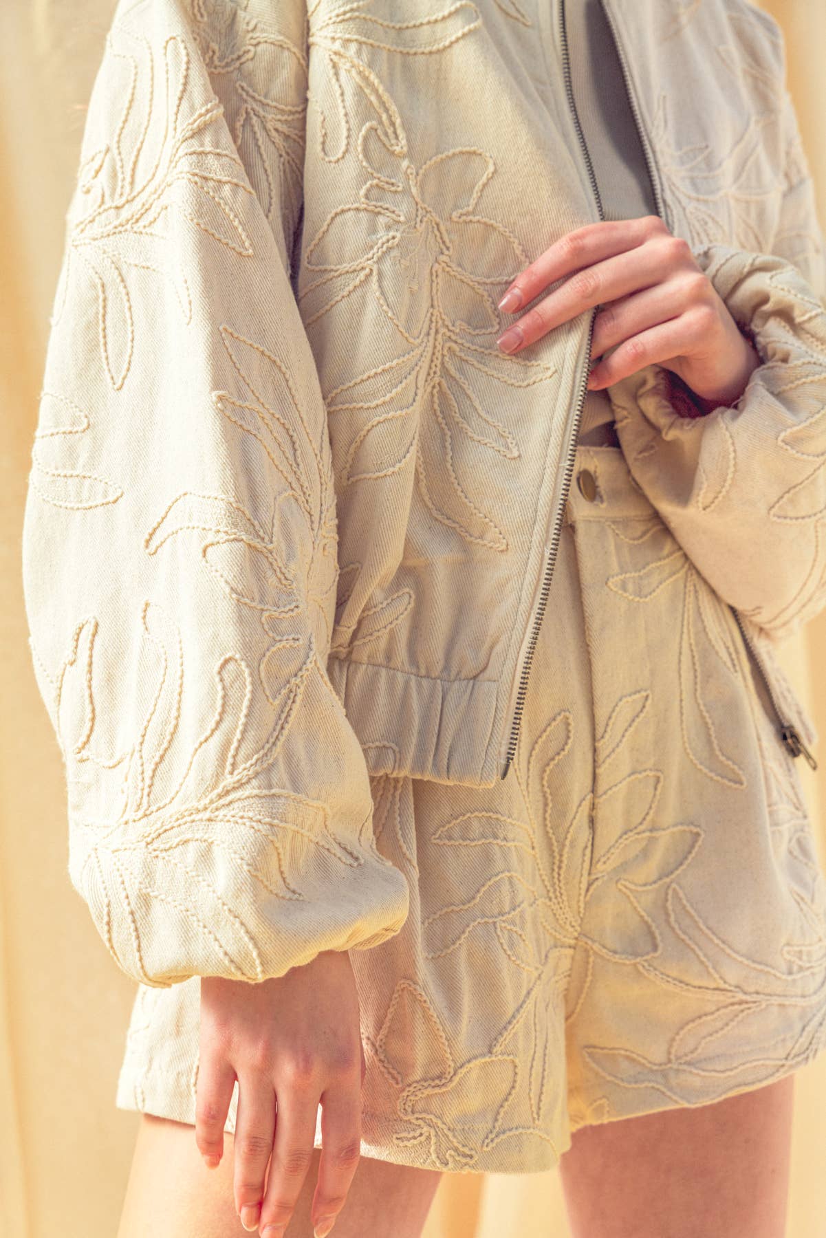 Floral Jacquard Zip Up Jacket