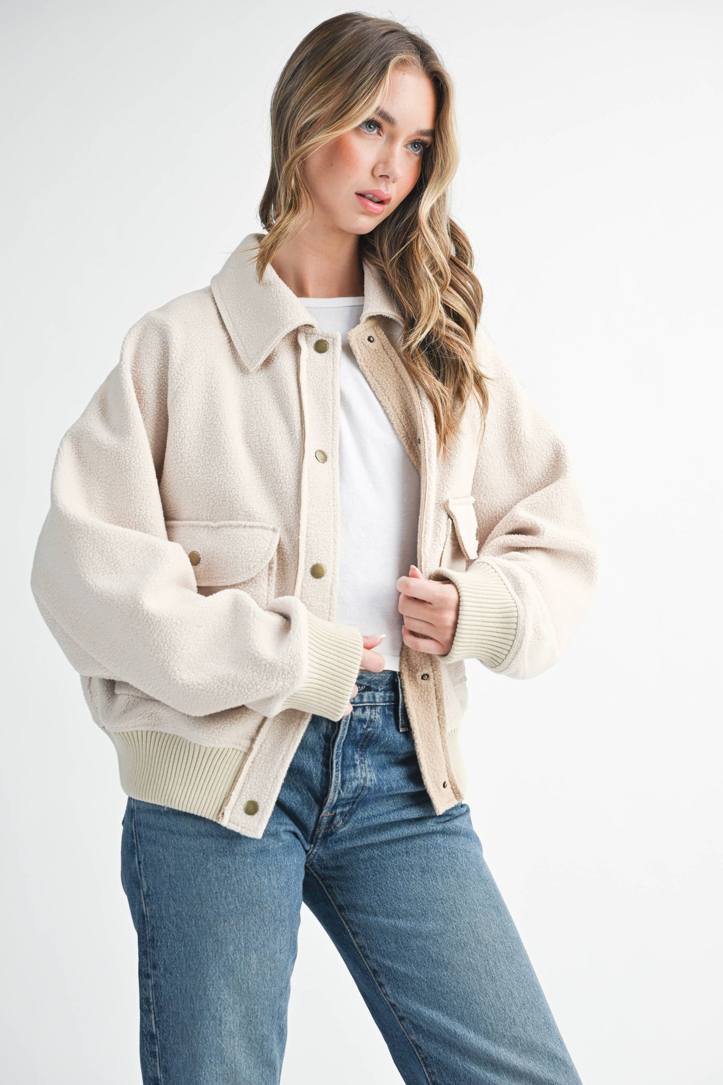 Cropped Button-Up Jacket with Patch Pockets