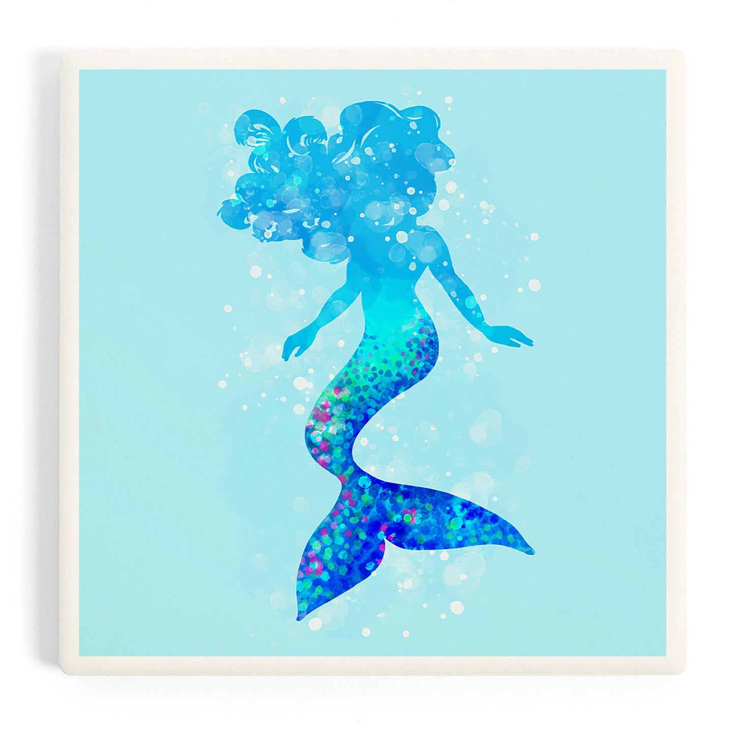 Silhouette Mermaid, Light Blue BackgrounCeramic Coaster d