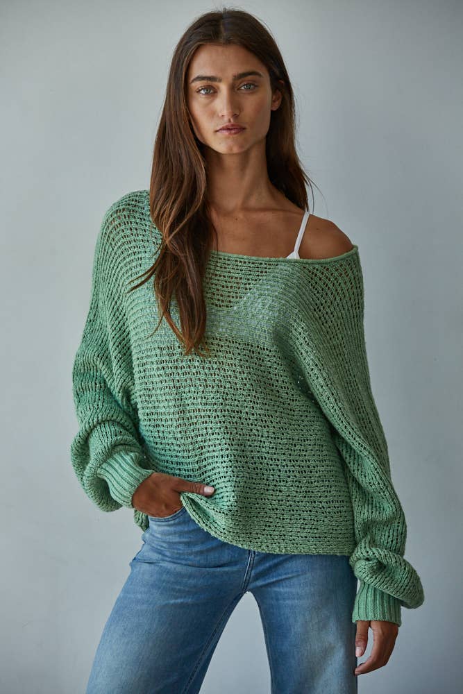 Sweater Knit Crochet Round Neck Long Sleeve Top