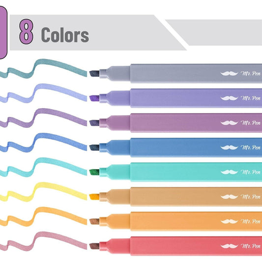 Mr. Pen- Aesthetic Highlighters, 8 Pcs, Chisel Tip, Muted Pastel Color, No Bleed