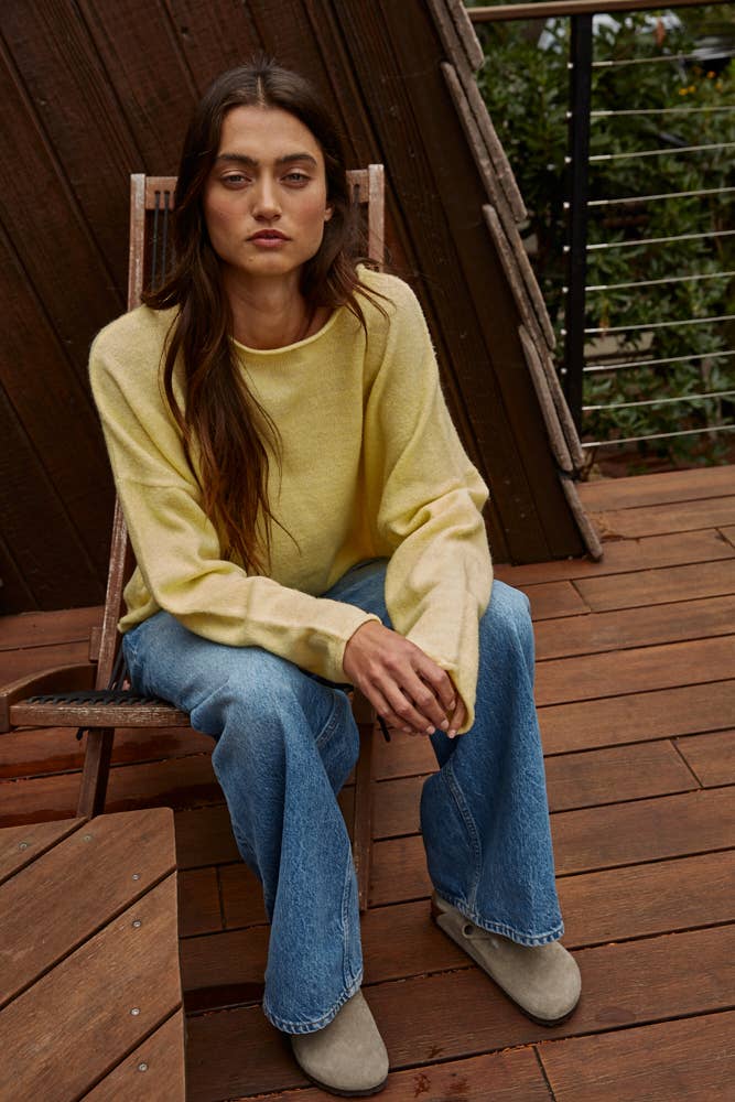 Knit Sweater Rolled Round Neck Pullover Top