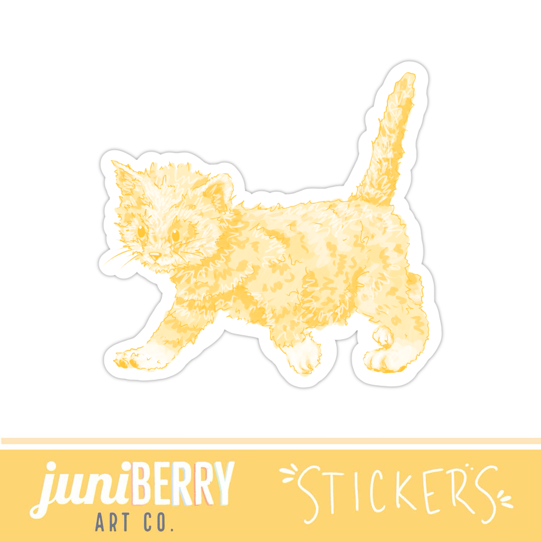 Yellow Watercolor Kitten, cat -vinyl sticker