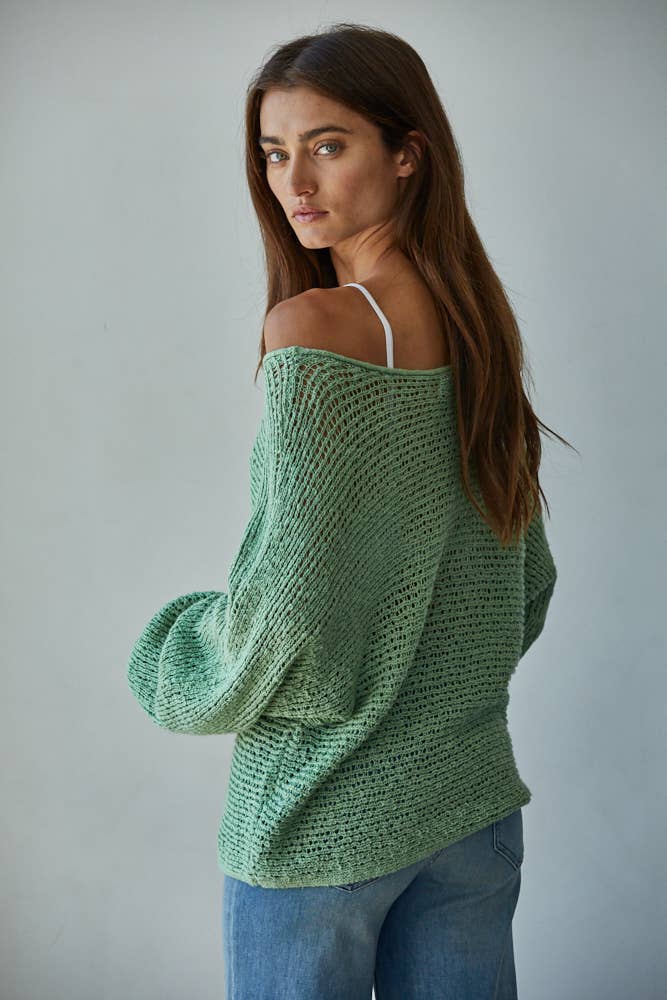 Sweater Knit Crochet Round Neck Long Sleeve Top