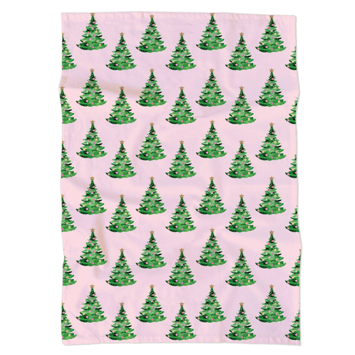 Pink Christmas Tea Towel | Christmas Trees on Pink Tea Towel
