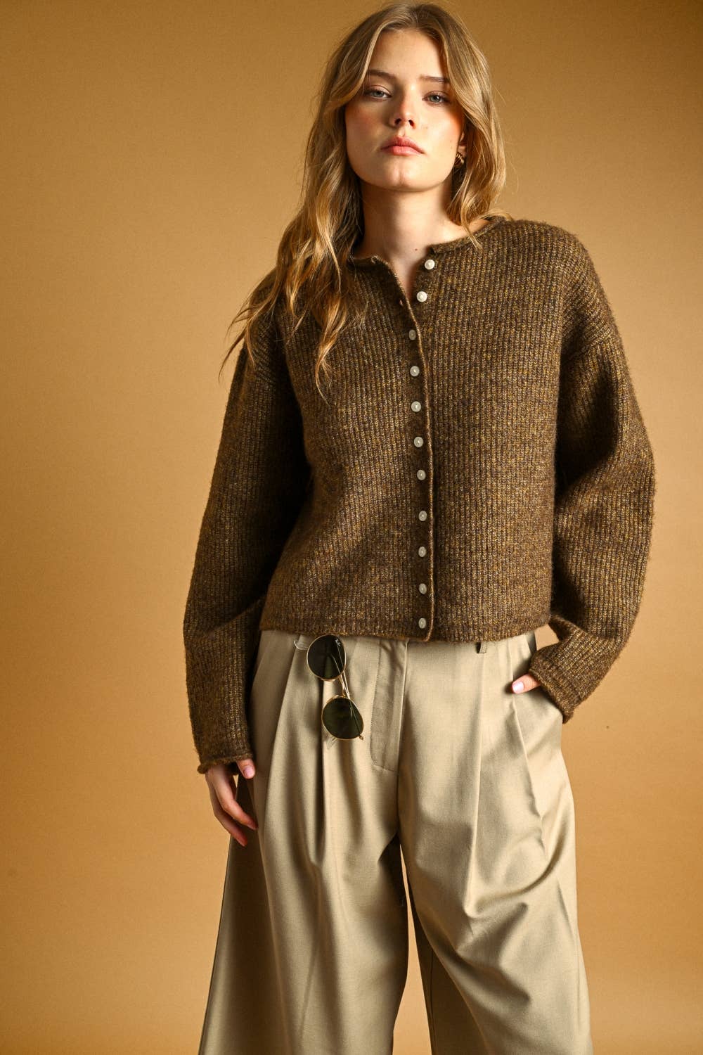 Button Front Ribbed Cardigan