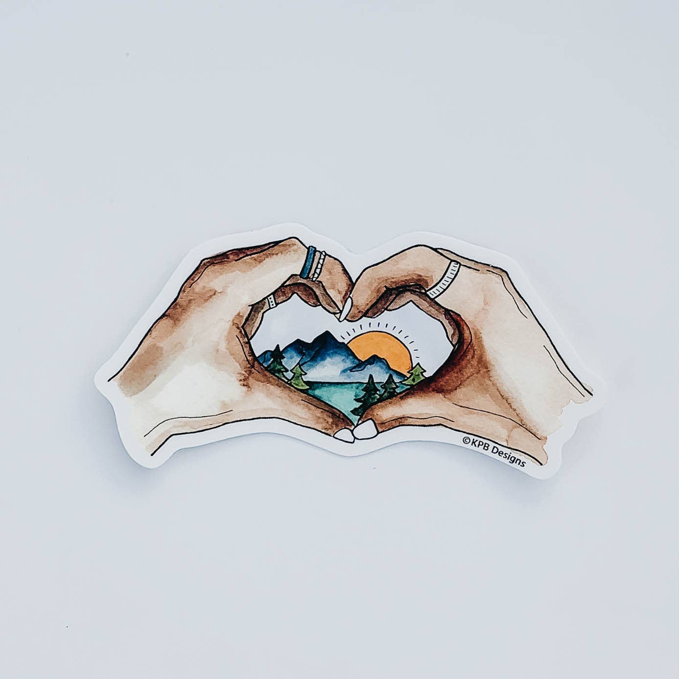 Heart Hands Beach Scene Vinyl Sticker