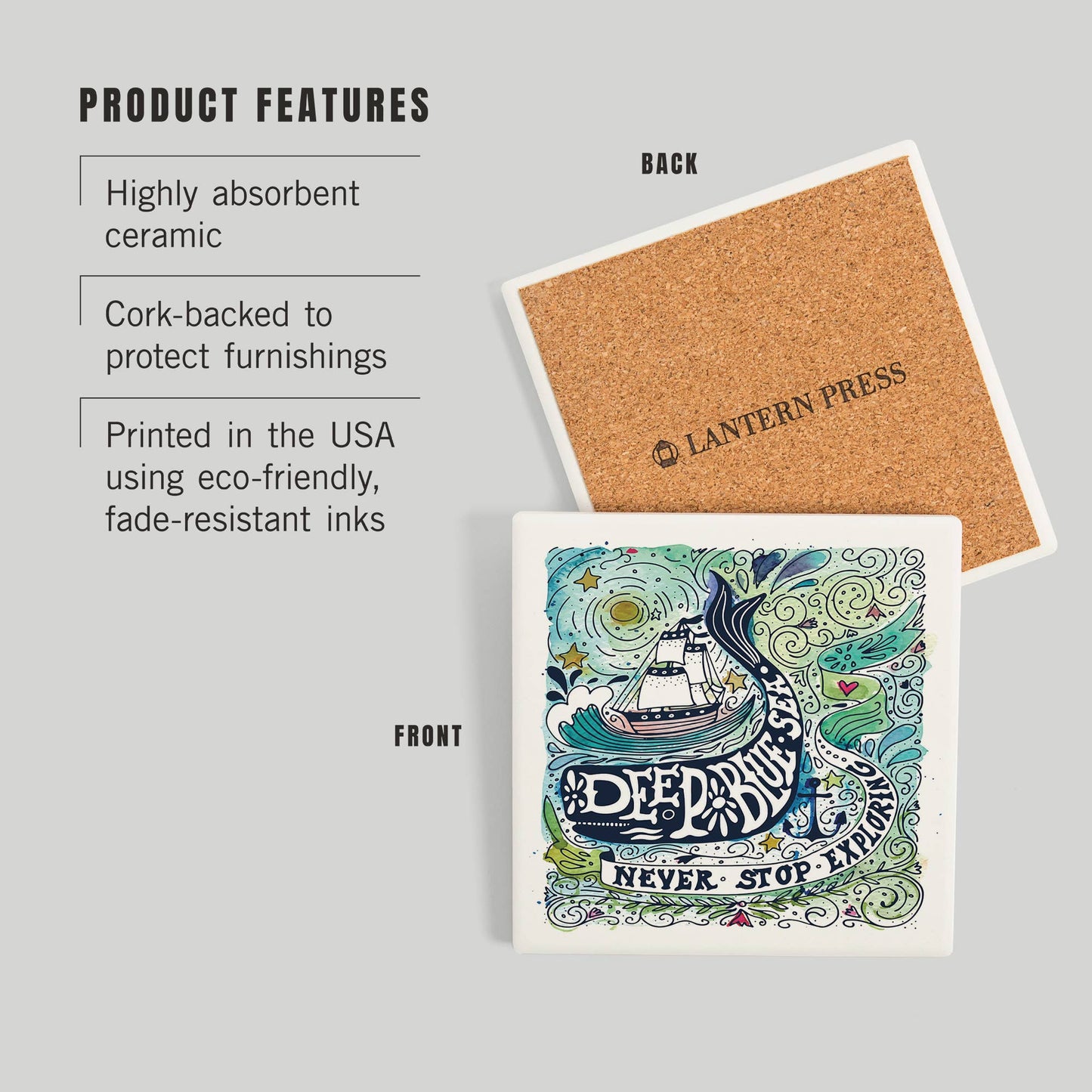 Watercolor Whale, Deep Blue Sea Ceramic Coaster