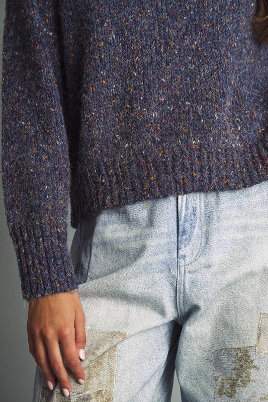Flecked Crewneck Knit Sweater