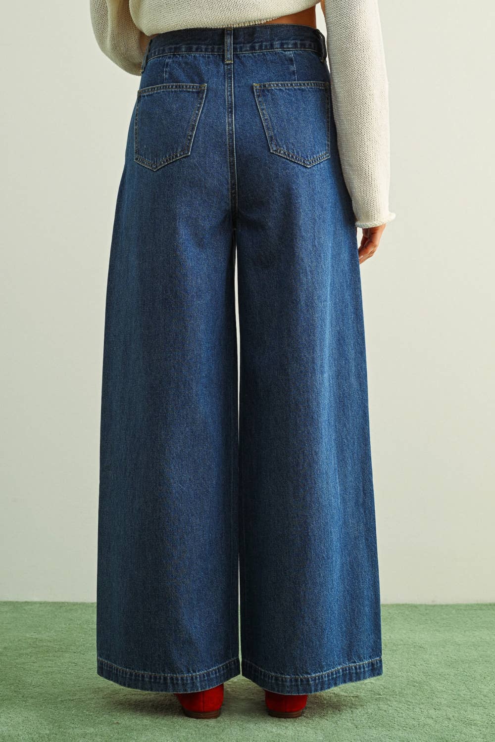 Wide Leg Front Detail Denim