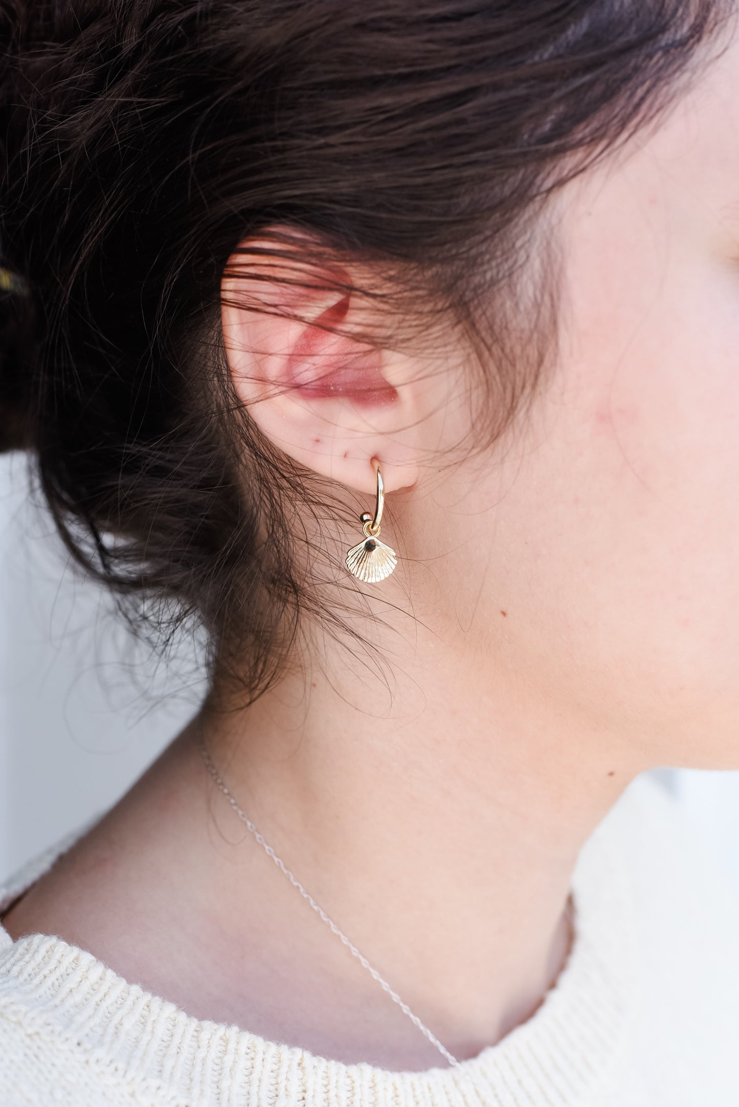 Shell Drop Hoop Earring