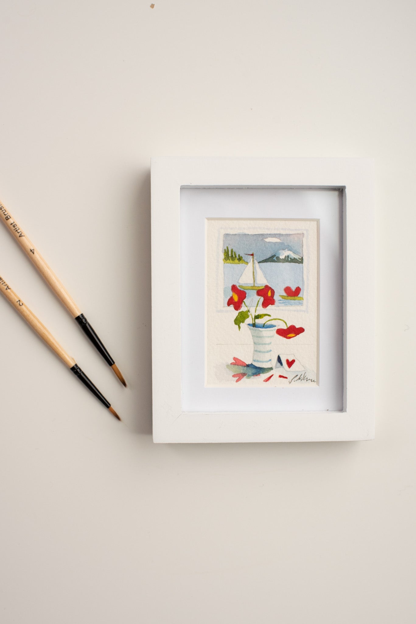 4 x 5" Framed Art Original Watercolor - Bouquets