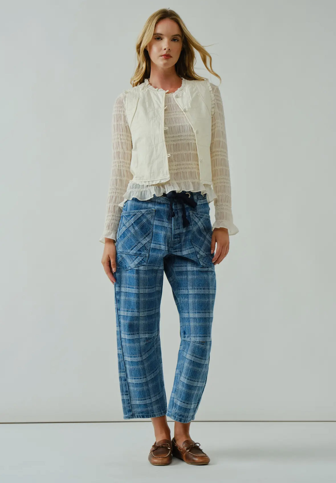 Lace Detail Sheer Smocking Top