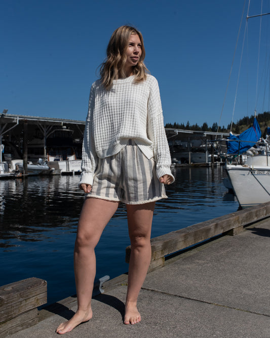 Frayed Hem Striped Shorts