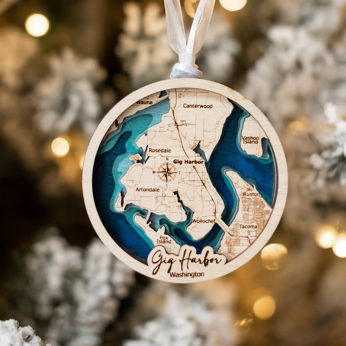 Local Topographic Wood Ornament