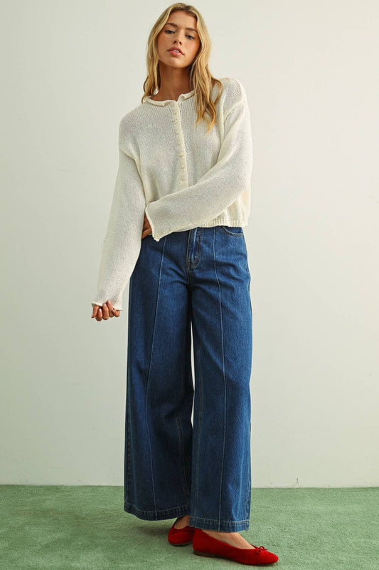 Wide Leg Front Detail Denim