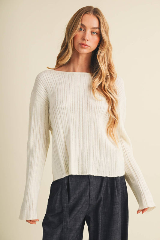 Bateau Neck Cocoon Sleeve Knit Pullover