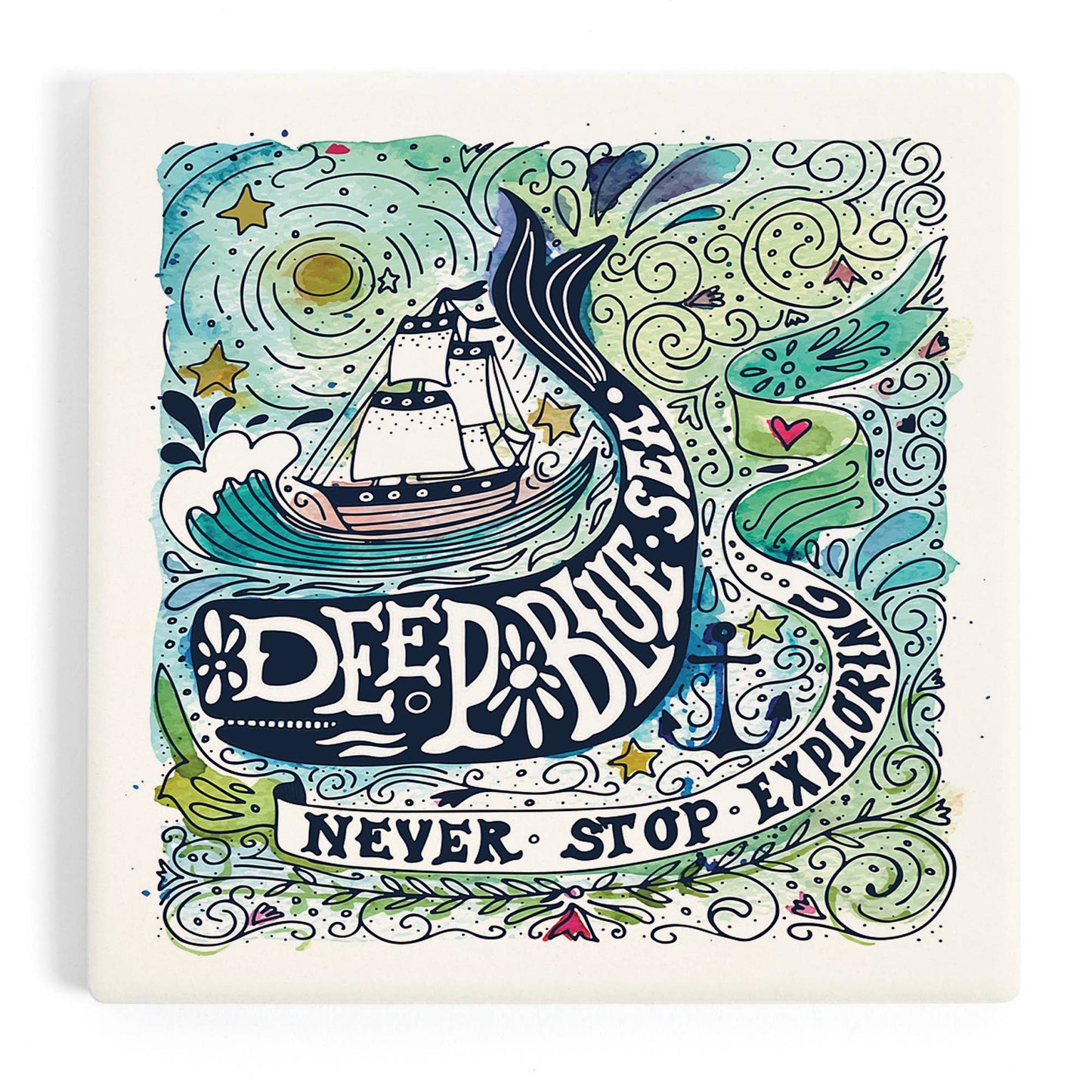 Watercolor Whale, Deep Blue Sea Ceramic Coaster