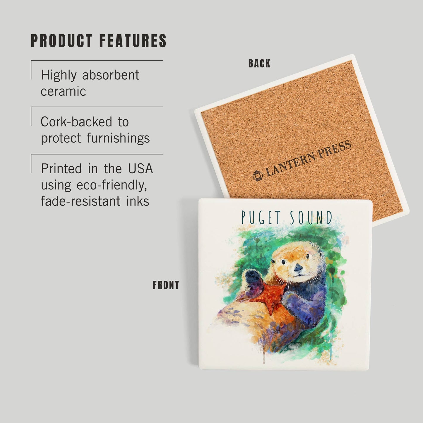 Puget Sound, Sea Otter, Watercolor CERAMIC COASTER