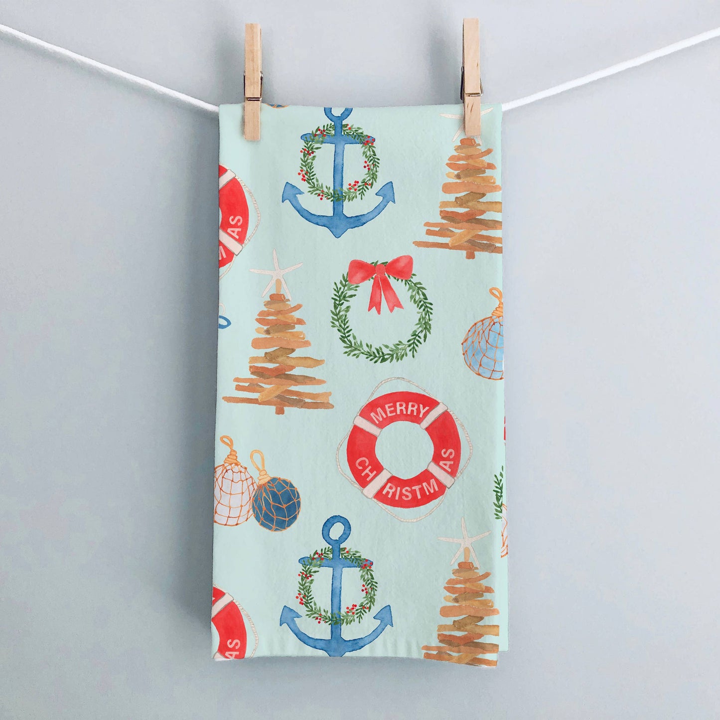 Coastal Christmas Tea Towel | Coastal Holiday Dish Towel