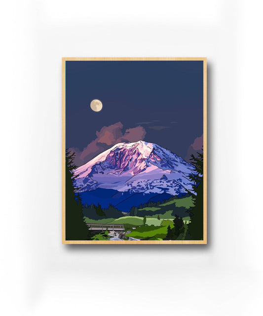 Mount Rainier, Washington Night Print | High-Quality Art Poster