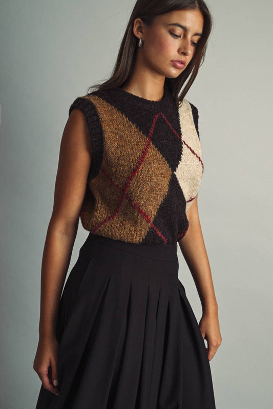 Color Block Argyle Sweater Vest