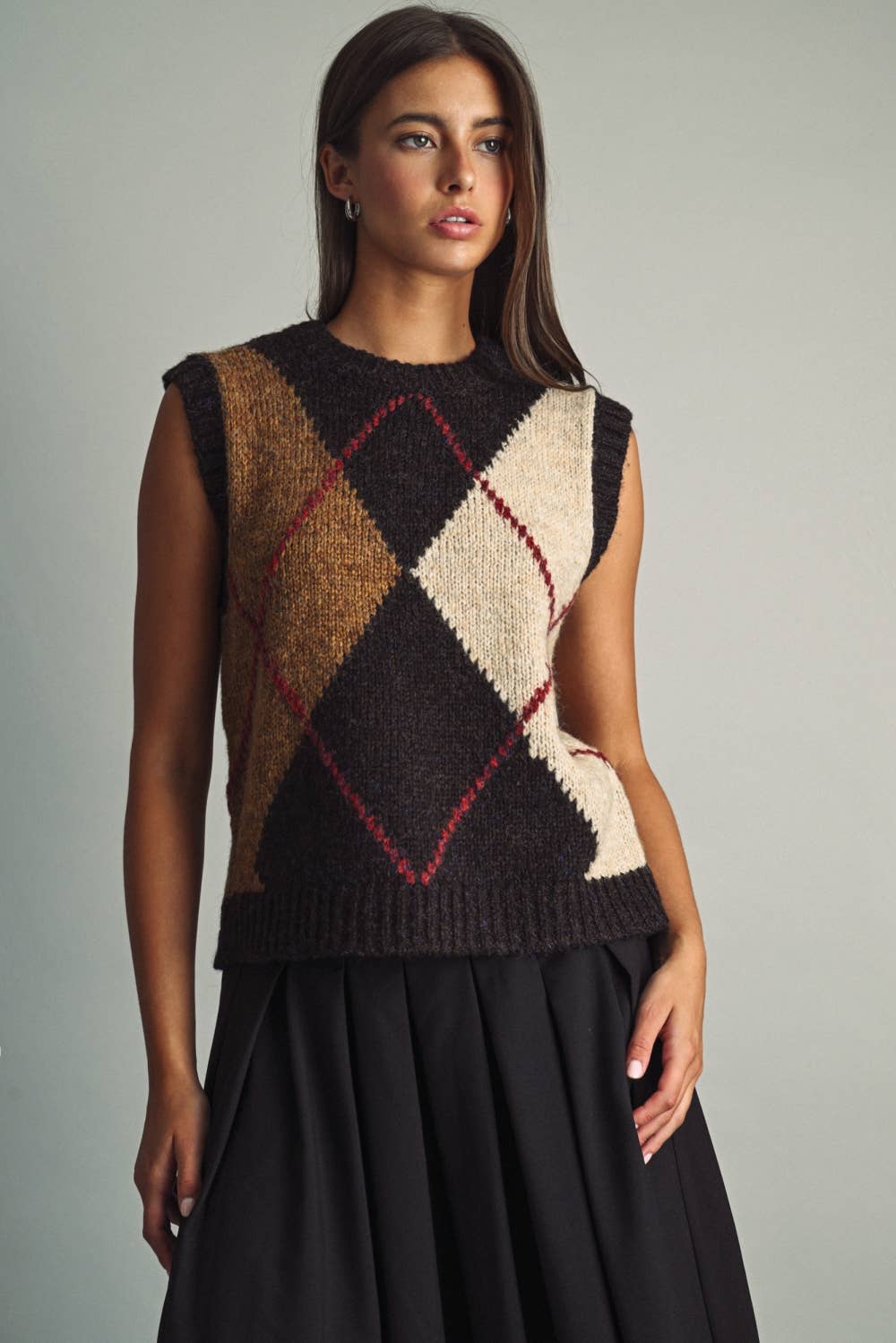 Color Block Argyle Sweater Vest